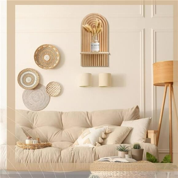 Boho Rainbow Wall Shelves Wood Floating Shelf Set for Nursery Bedroom Decor - Picture 6 of 7